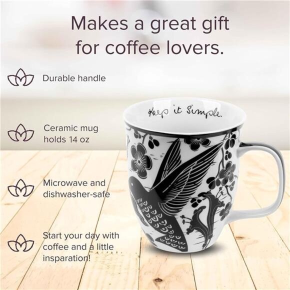 16 oz Black and White Boho Mug Hummingbird - Cute Coffee and Tea Mug - Ceramic - Picture 2 of 7